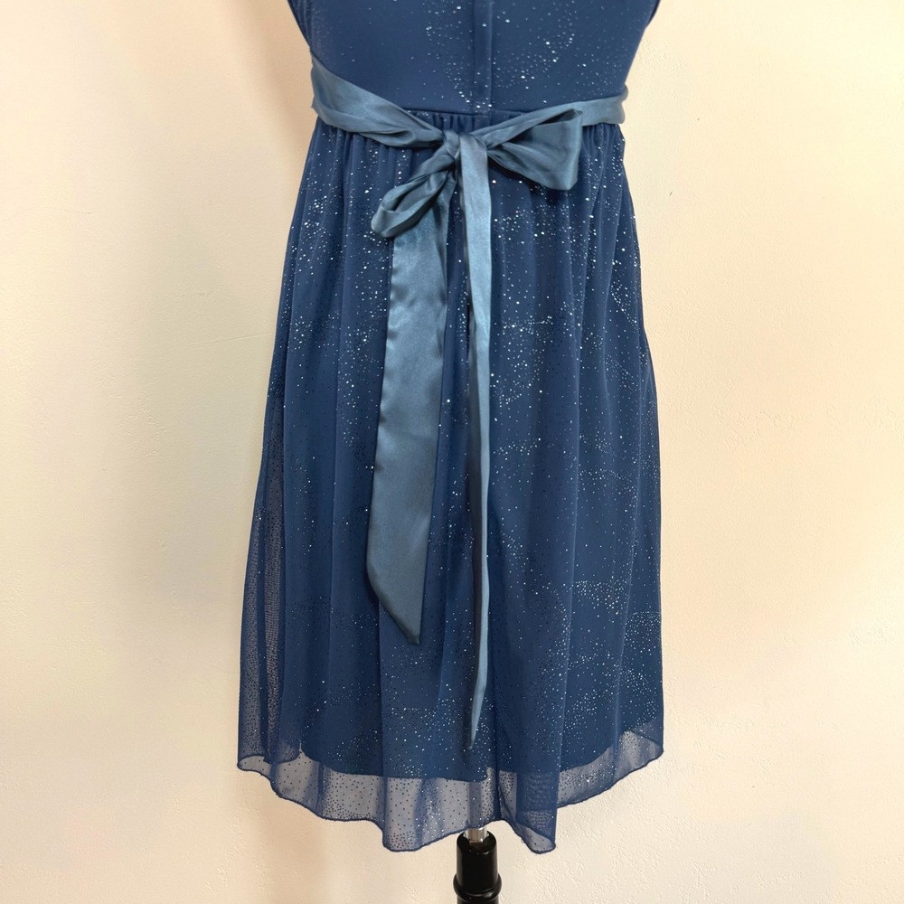 Y2K Glitter Mesh Babydoll Mini Dress Blue Empire Waist Fairycore Party USA M - Picture 9 of 13